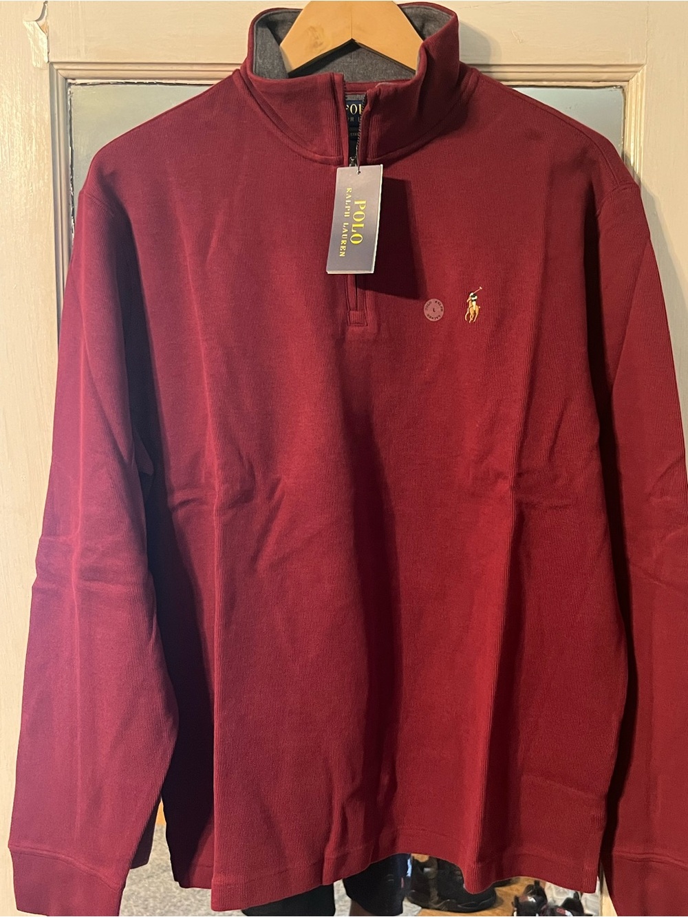 Polo by Ralph Lauren Men's Zip Mock Neck Sweater - Burgundy - Picture 3 of 6